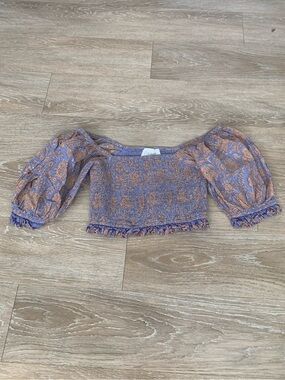 Cleobella Lavender and Bronze Smocked Off-Shoulder Crop Top Size XS